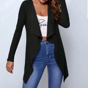 WAFFLE KNIT WATERFALL CARDIGAN